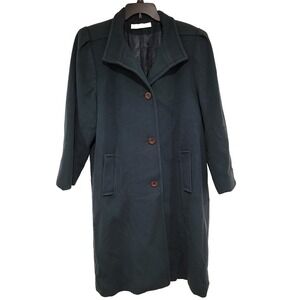 Vintage Larry Levine Women's Wool Coat: Dark Green Overcoat Size 10